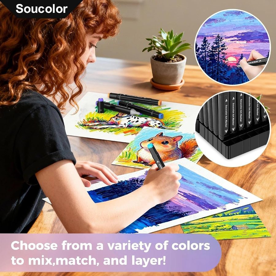 Soucolor 100 Alcohol Markers, Chisel + Fine Tips, Case & Holders — view 5