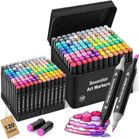 Soucolor 120 Dual Tip Alcohol Markers with Stand and Case