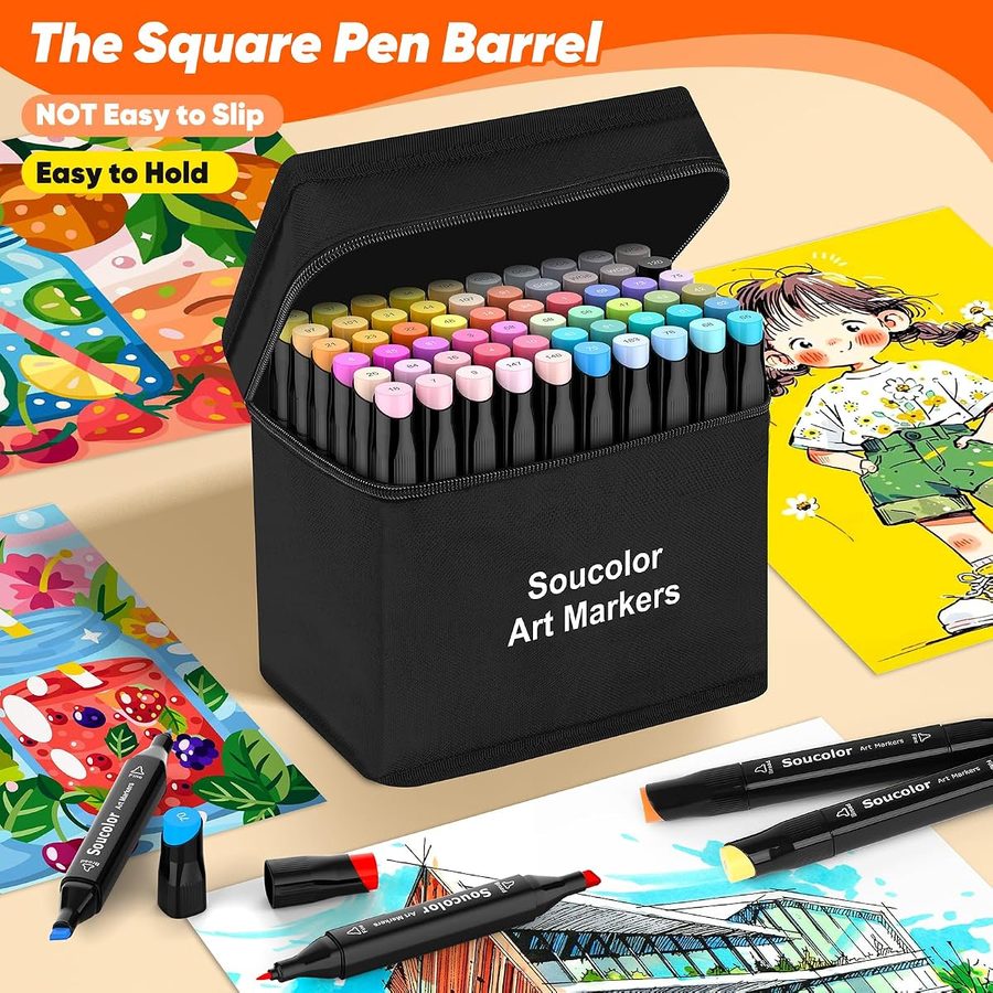 Soucolor 120 Alcohol Markers, Fine & Chisel Tip, with Blender — view 2