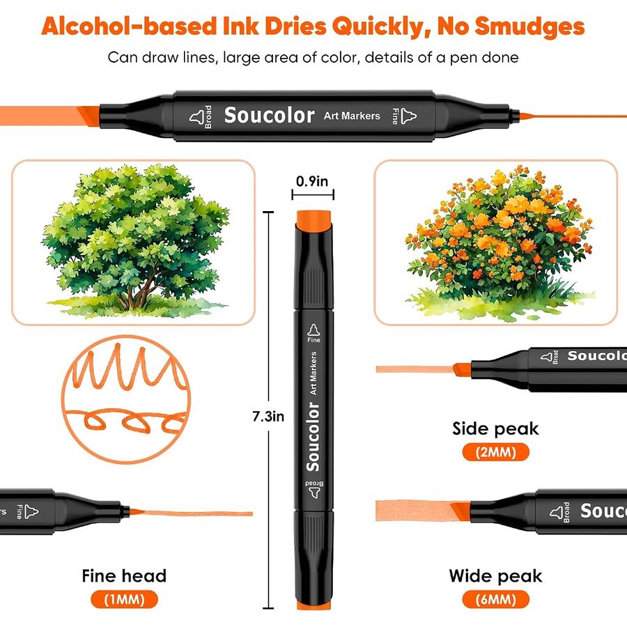 Soucolor 120 Alcohol Markers, Fine & Chisel Tip, with Blender — view 3