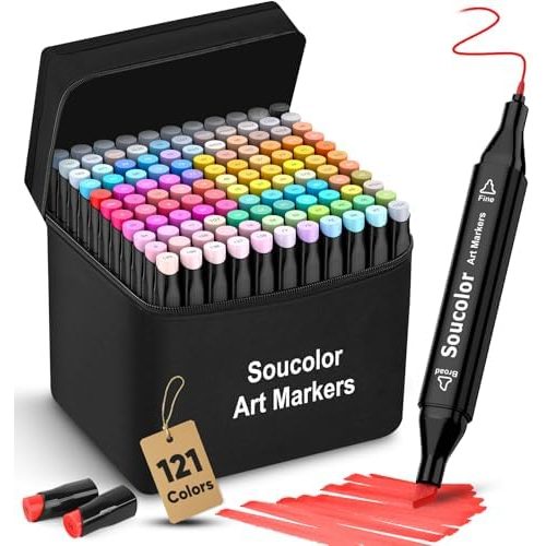 Soucolor 120 Alcohol Markers, Fine & Chisel Tip, with Blender