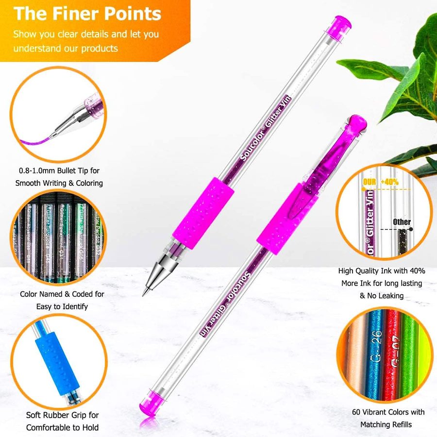 Soucolor 120-Pack Glitter Gel Pens with Refills, Black Case — view 4