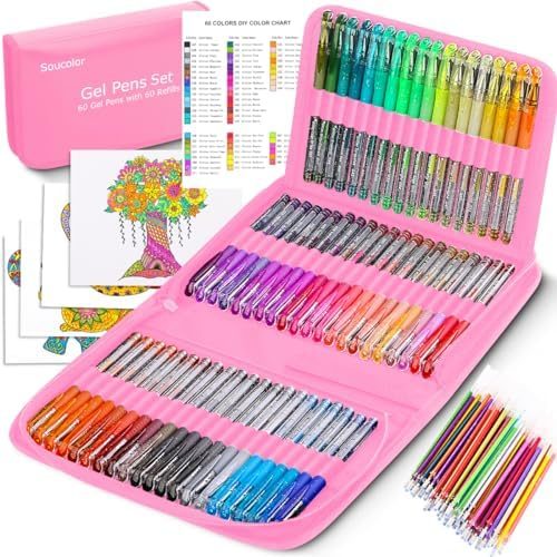 Soucolor 120-Pack Glitter Gel Pens with Refills, Pink Case