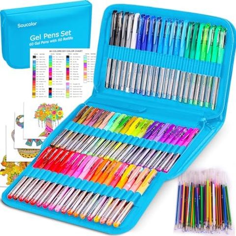 Soucolor 120-Piece Gel Pens Set with Refills, Blue Case