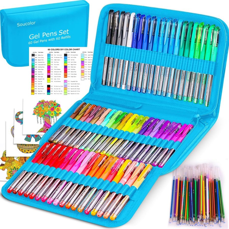 Soucolor 120-Piece Gel Pens Set with Refills, Blue Case — view 2