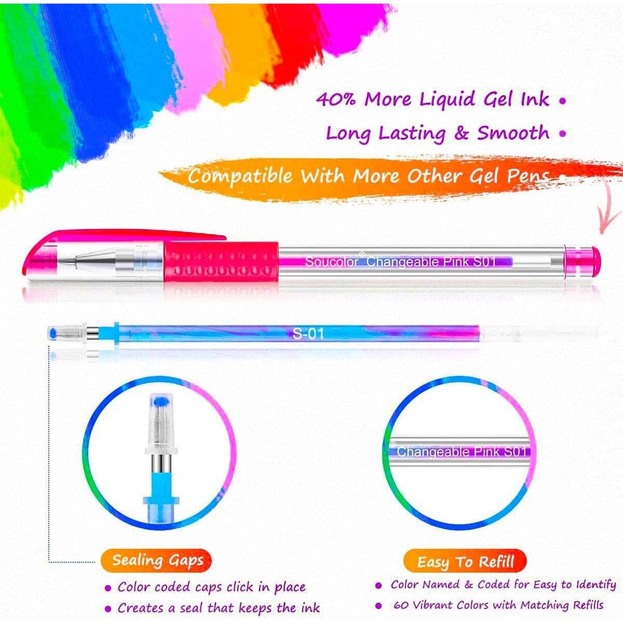 Soucolor 120-Piece Gel Pens Set with Refills, Blue Case — view 4