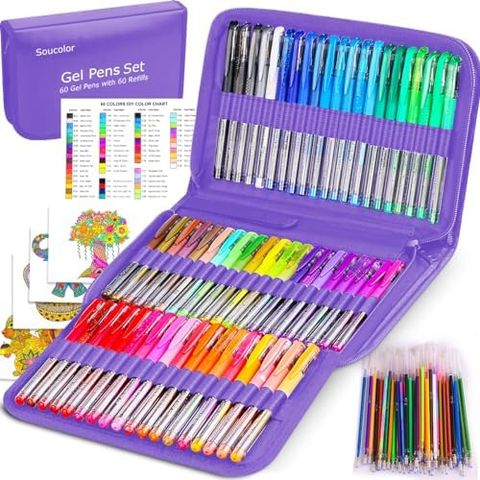 Soucolor 120-Piece Gel Pens Set with Refills, Purple Case
