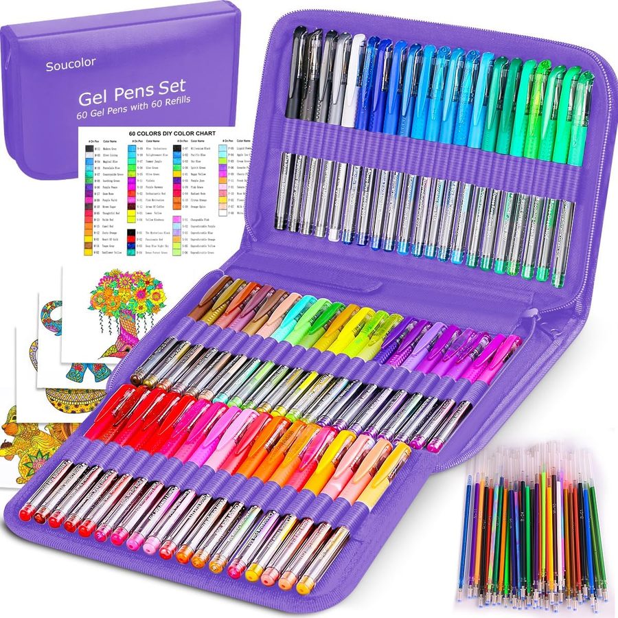 Soucolor 120-Piece Gel Pens Set with Refills, Purple Case — view 2
