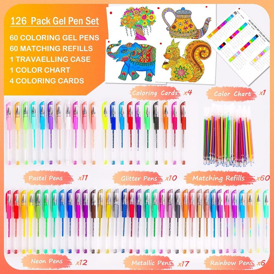 Soucolor 120-Piece Gel Pens Set with Refills, Purple Case — view 3