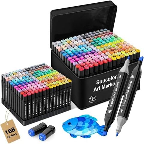 Soucolor 168 Refillable Alcohol Markers with Stand and Case