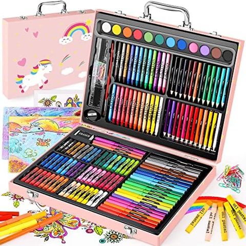 Soucolor 183-Piece Art Set in Pink Wooden Case