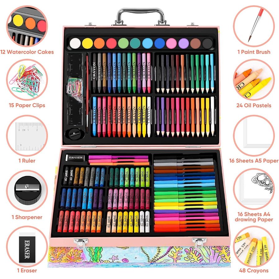 Soucolor 183-Piece Art Set in Pink Wooden Case — view 3