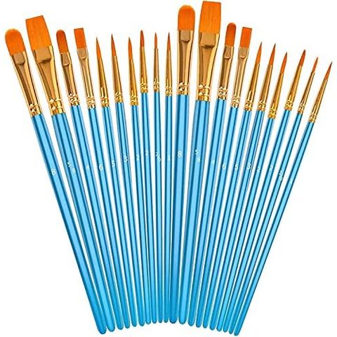 Soucolor 20-Piece Pointed Tip Paint Brushes Set, Blue Handles