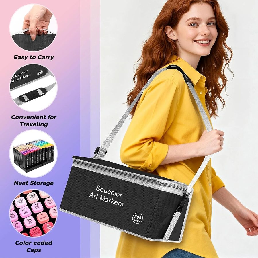 Soucolor 204-Color Alcohol Markers with Case and Holders — view 4