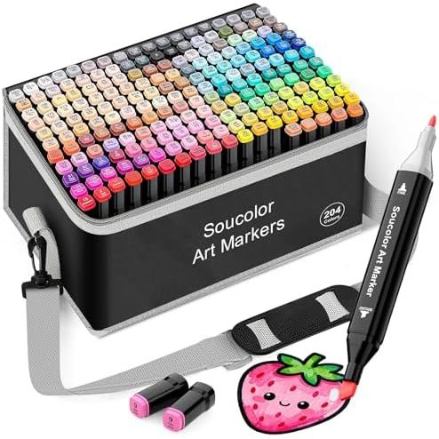 Soucolor 204-Color Alcohol Markers with Case and Holders