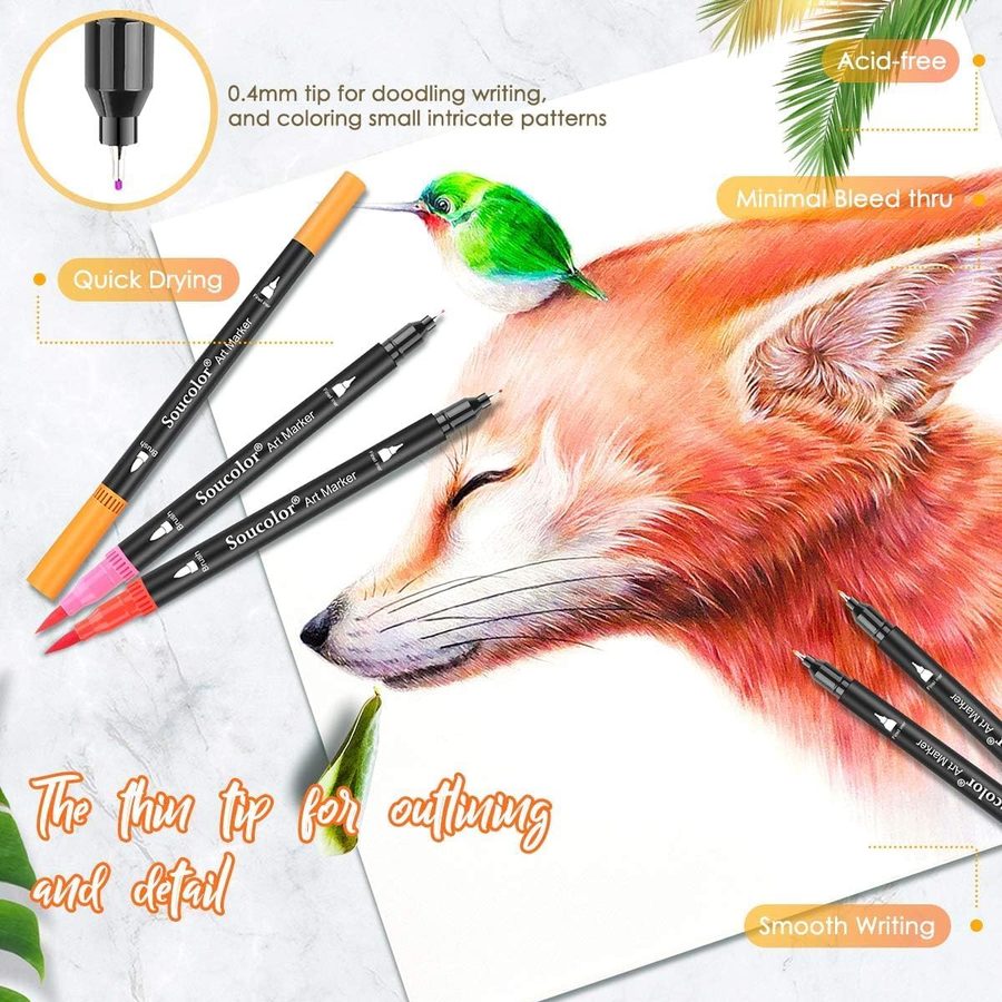 Soucolor 24 Dual Tip Brush Markers, 0.3 mm Fine Tip, with Case — view 4