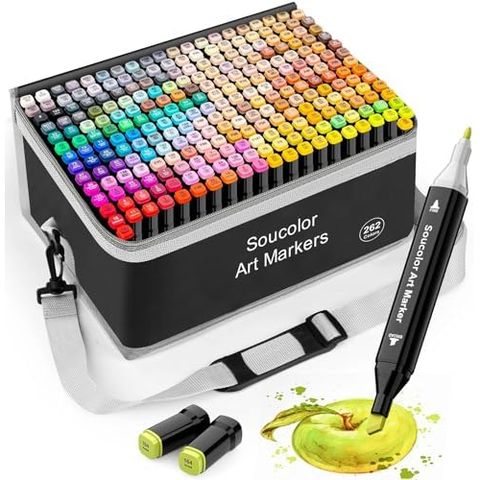 Soucolor 262 Alcohol Markers, Chisel + Fine Tips, Case & Stand