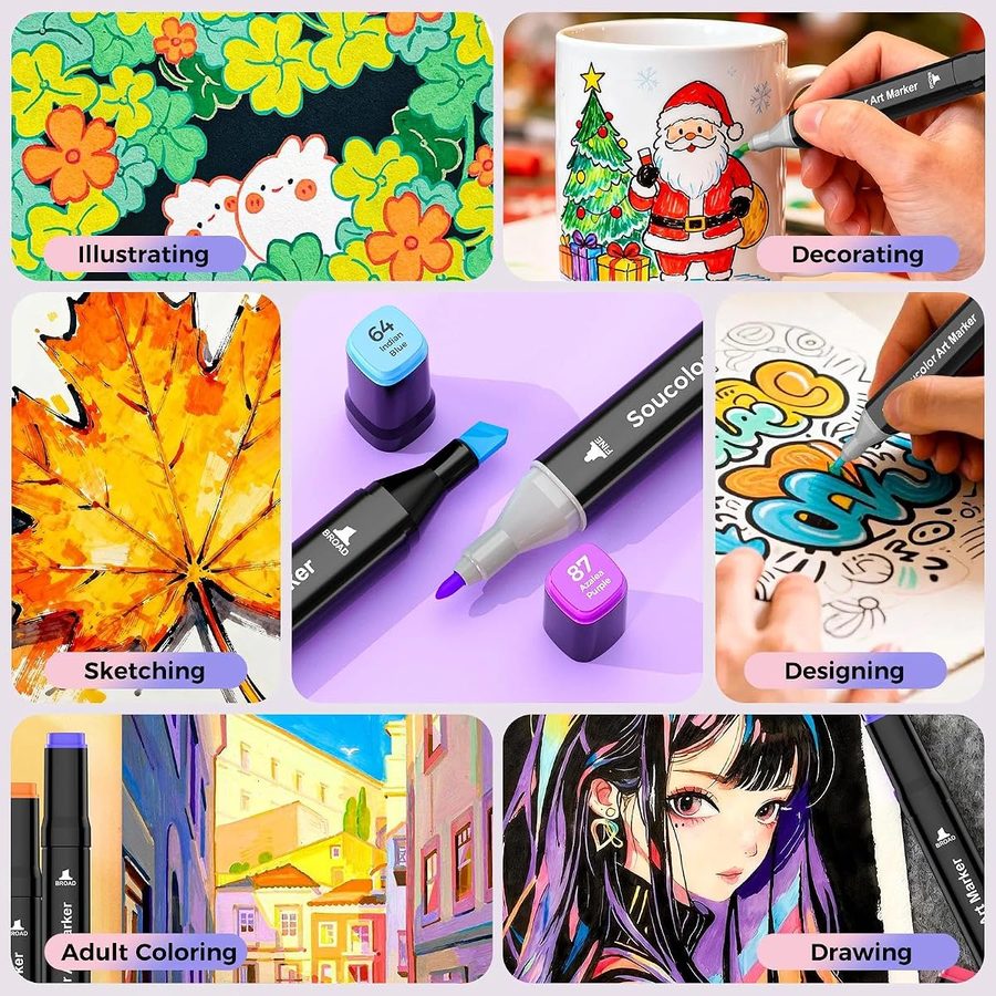 Soucolor 262 Alcohol Markers, Chisel + Fine Tips, Case & Stand — view 4