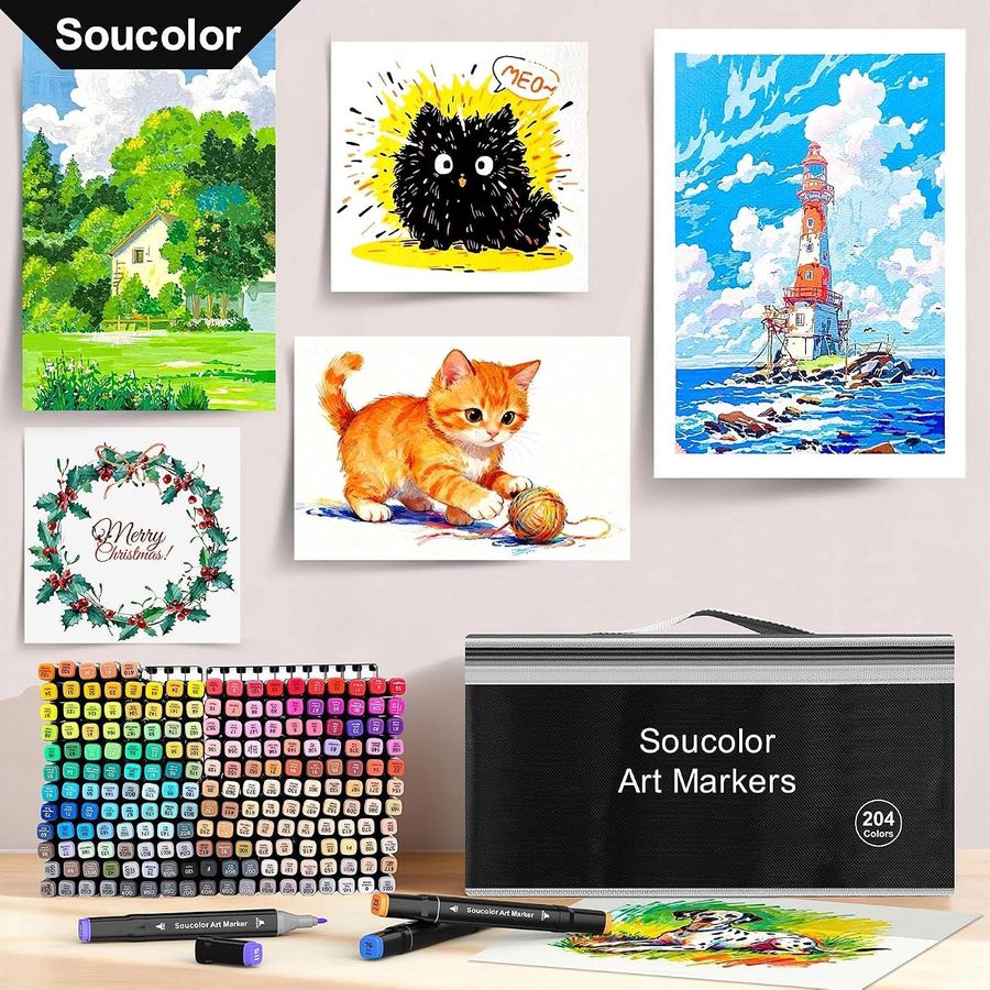 Soucolor 262 Alcohol Markers, Chisel + Fine Tips, Case & Stand — view 5