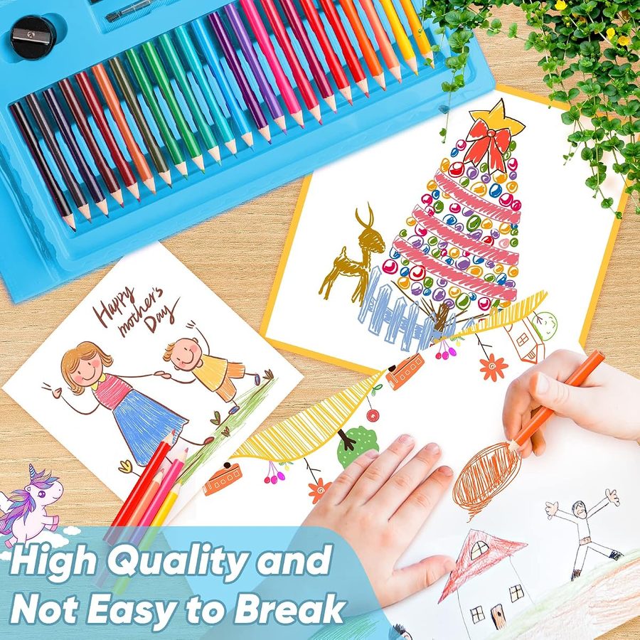 Soucolor 283-Piece Kids Art Set with Trifold Easel Case, Blue — view 4