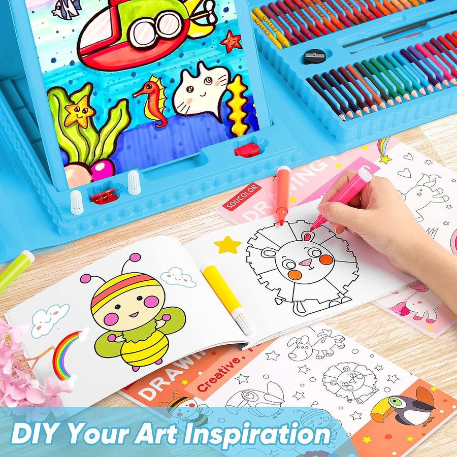 Soucolor 283-Piece Kids Art Set with Trifold Easel Case, Blue — view 5