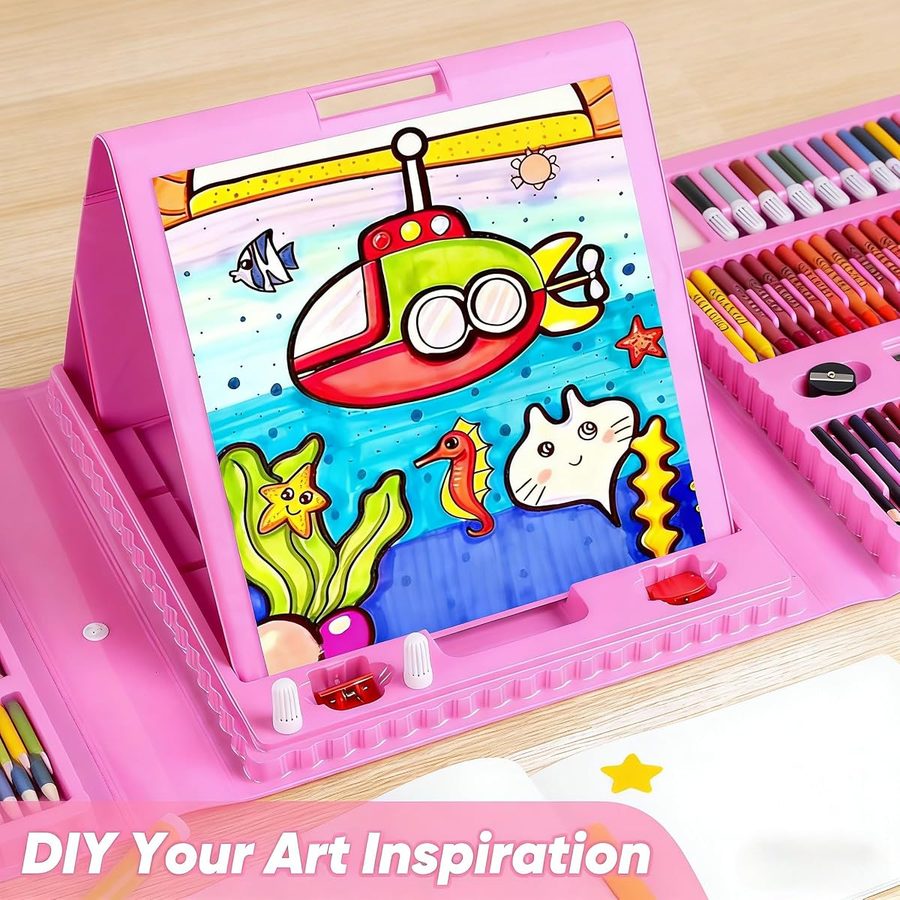 Soucolor 283-Piece Kids Art Set with Trifold Easel Case, Pink — view 4