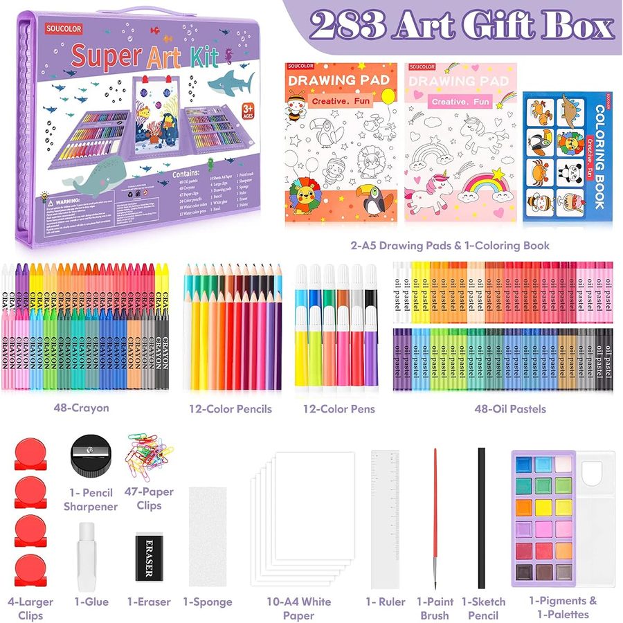 Soucolor 283-Piece Purple Art Set with Trifold Easel — view 2