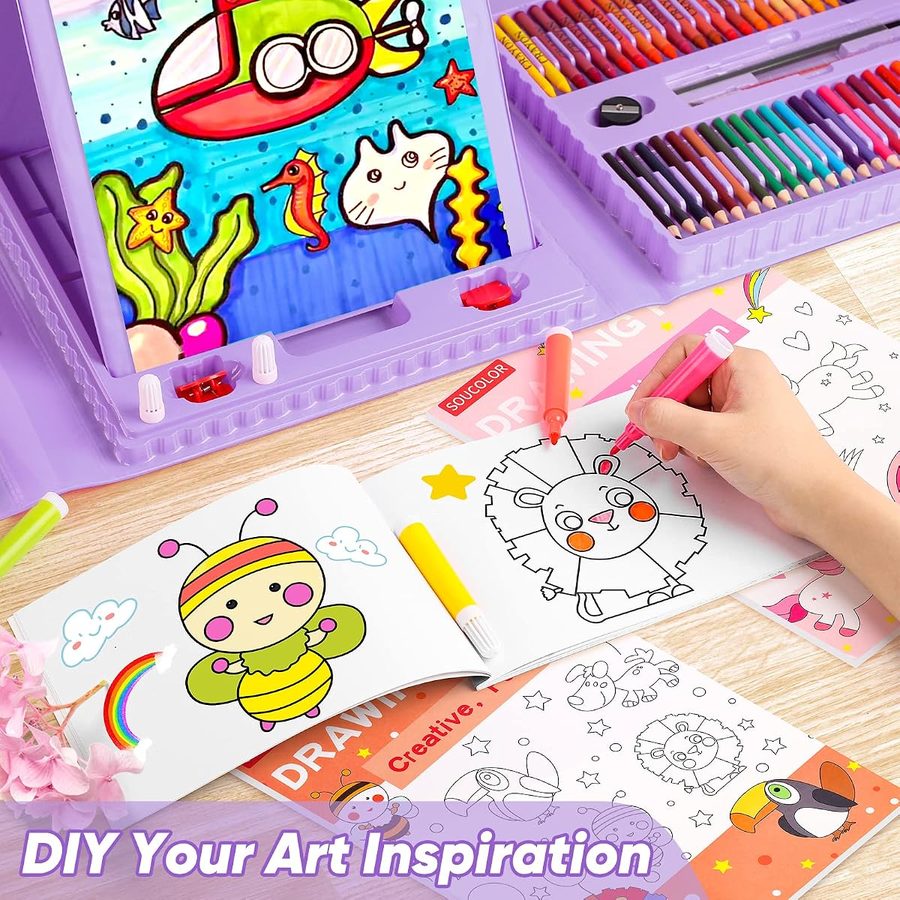 Soucolor 283-Piece Purple Art Set with Trifold Easel — view 5