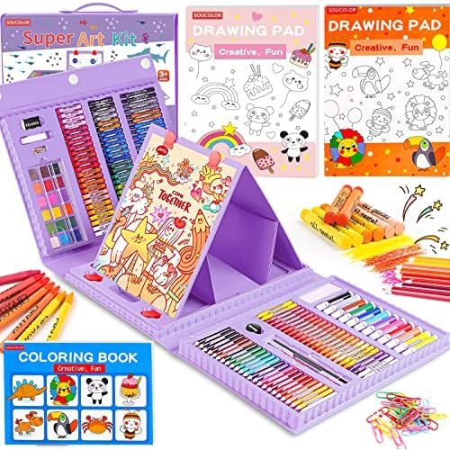 Soucolor 283-Piece Purple Art Set with Trifold Easel
