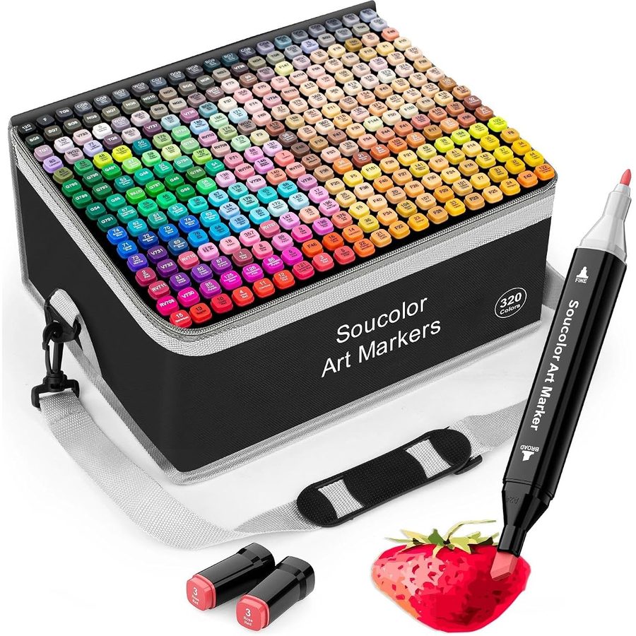 Soucolor 320 Alcohol Markers, Chisel & Fine Tip, Case & Stand — view 2