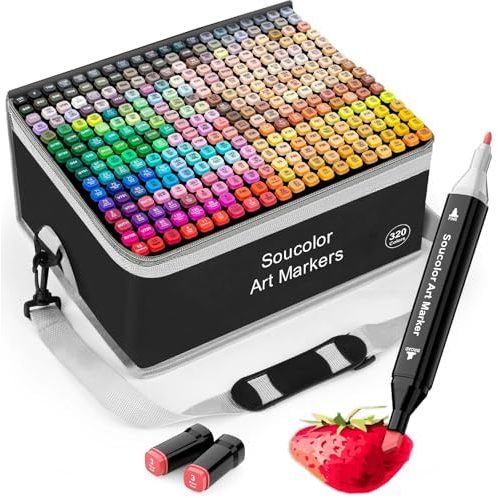 Soucolor 320 Alcohol Markers, Chisel & Fine Tip, Case & Stand
