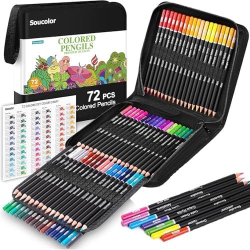 Soucolor 72-Color Soft Core Colored Pencils with Zipper Case