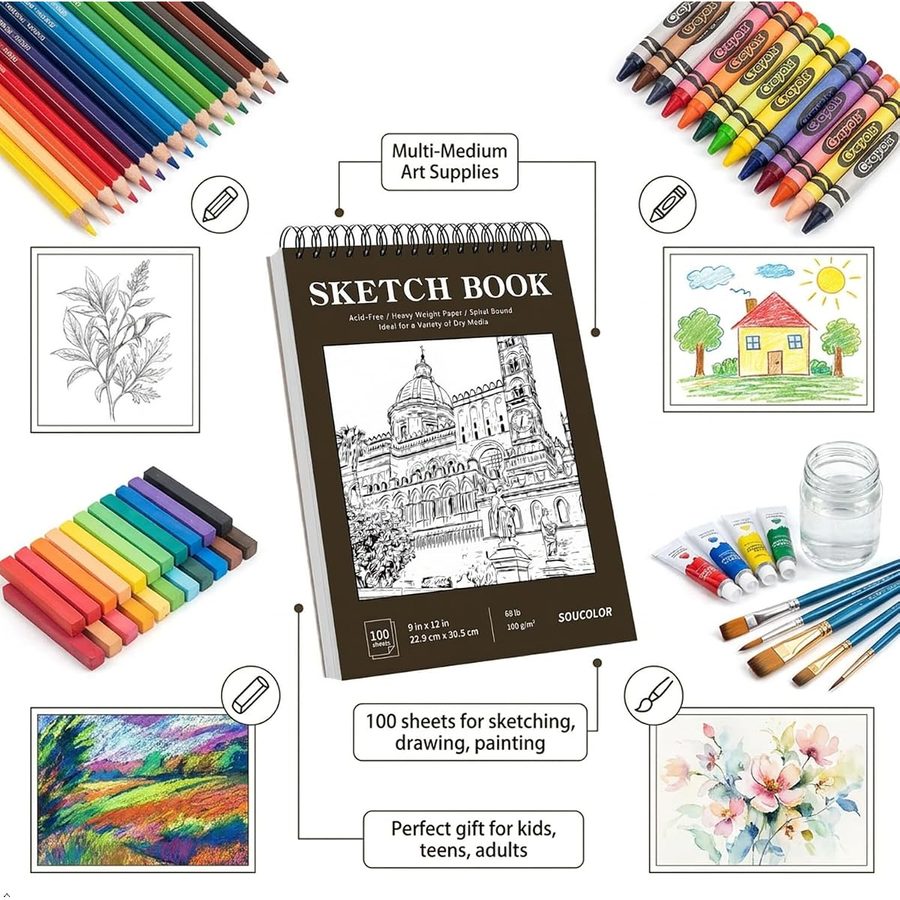 Soucolor 72 Colored Pencils + 9x12 in Brown Sketch Book Set — view 3