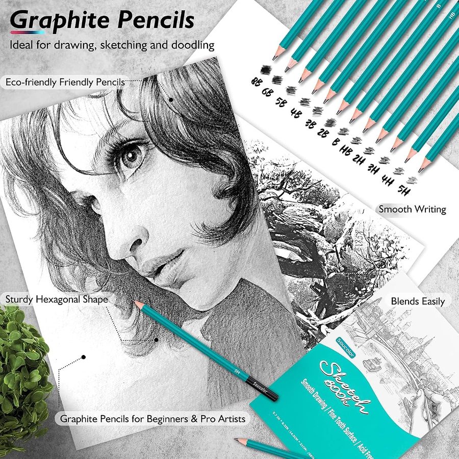 Soucolor 73-Piece Drawing Kit with Sketch Book and Zipper Case — view 3