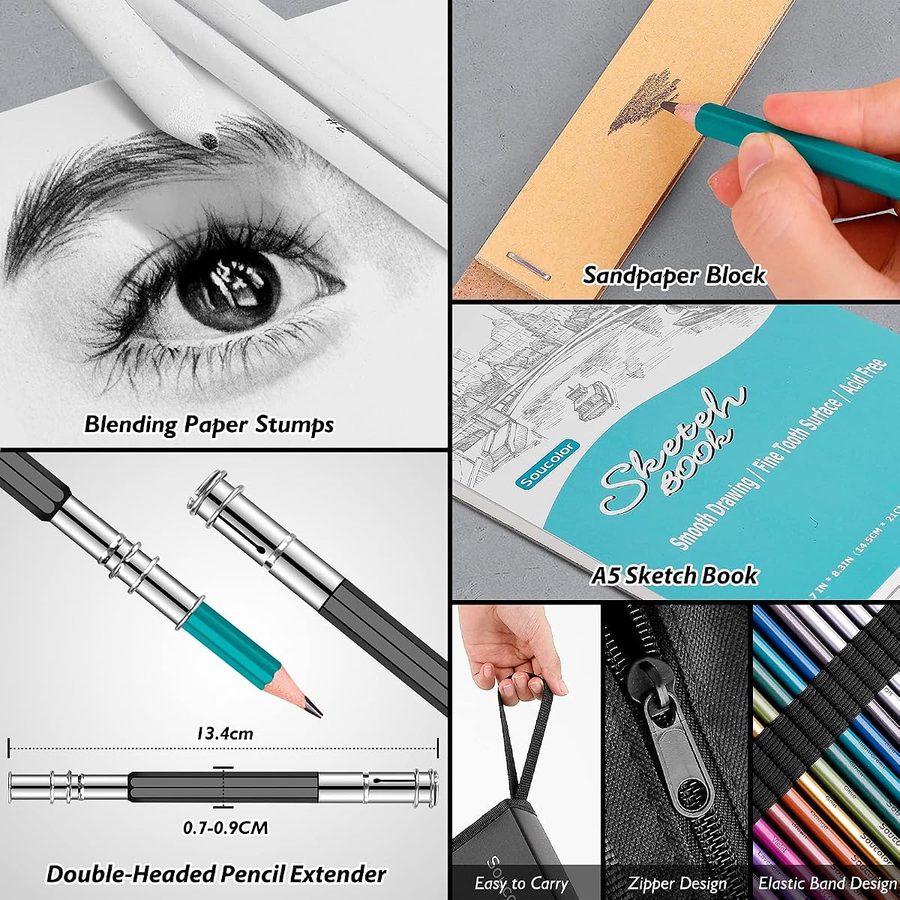 Soucolor 73-Piece Drawing Kit with Sketch Book and Zipper Case — view 4
