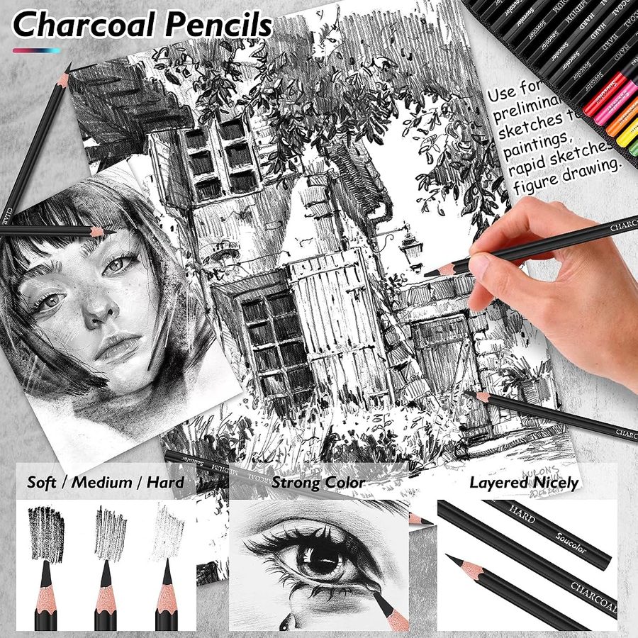 Soucolor 73-Piece Drawing Kit with Sketch Book and Zipper Case — view 5