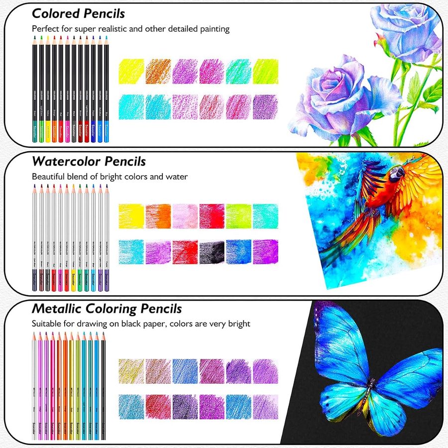 Soucolor 76-Piece Drawing Kit with 3-Color Sketch Book — view 4