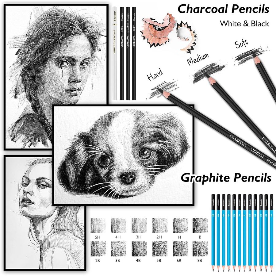 Soucolor 76-Piece Drawing Kit with 3-Color Sketch Book — view 5
