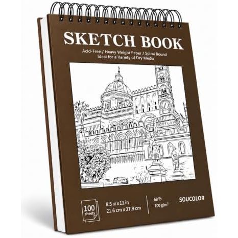Soucolor 8.5x11 in Hard Cover Sketchbook, 100 Sheets, Brown