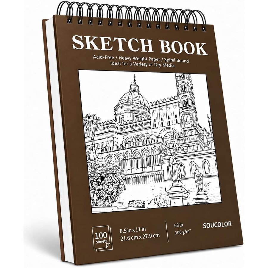 Soucolor 8.5x11 in Hard Cover Sketchbook, 100 Sheets, Brown — view 2