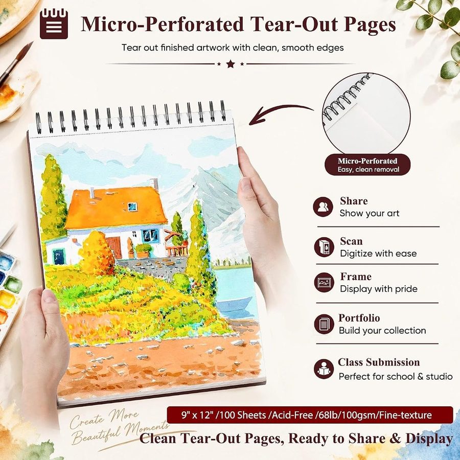 Soucolor 8.5x11 in Hard Cover Sketchbook, 100 Sheets, Brown — view 4