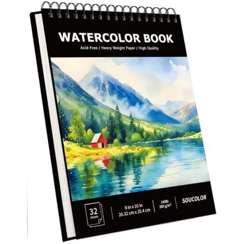 Soucolor 8x10 in Black Hardcover Watercolor Pad, 32 Sheets