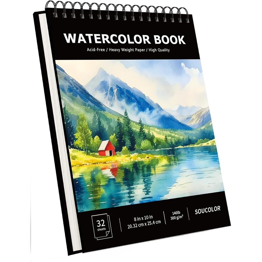 Soucolor 8x10 in Black Hardcover Watercolor Pad, 32 Sheets — view 2