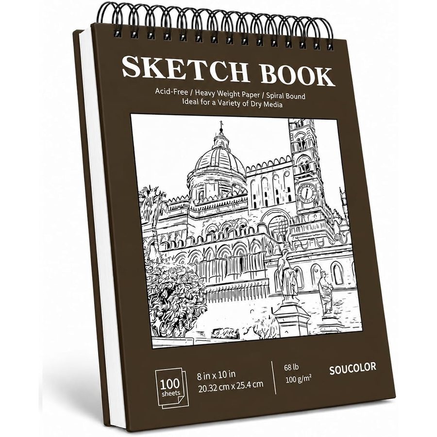 Soucolor 8x10 in Spiral Sketch Book, 100 Sheets, Brown Cover — view 2