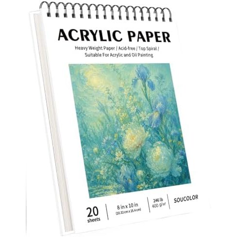 Soucolor 8x10 in White Hardcover Mixed Media Pad, 20 Sheets