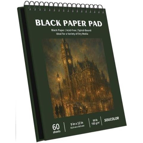 Soucolor 9x12 in Black Hardcover Sketchbook, 60 Sheets 150gsm