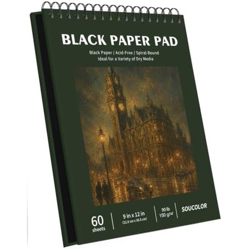 Soucolor 9x12 in Black Hardcover Sketchbook, 60 Sheets 150gsm