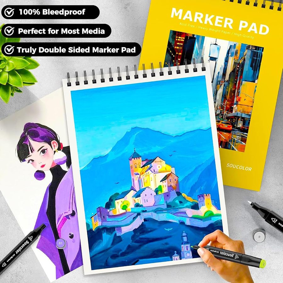 Soucolor 9x12 in Bleedproof Marker Paper Pad, 100 Sheets, Yellow — view 4
