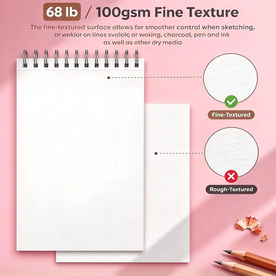 Soucolor 9x12 in Cute Pink Spiral Sketchbook, 100 Sheets — view 2