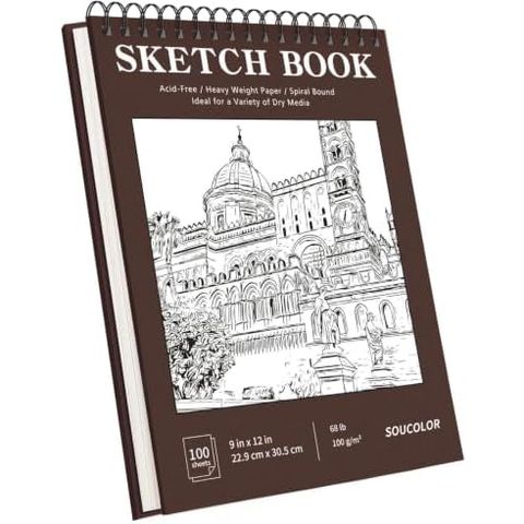Soucolor 9x12 in Hardcover Sketchbook, 100 Sheets, Brown